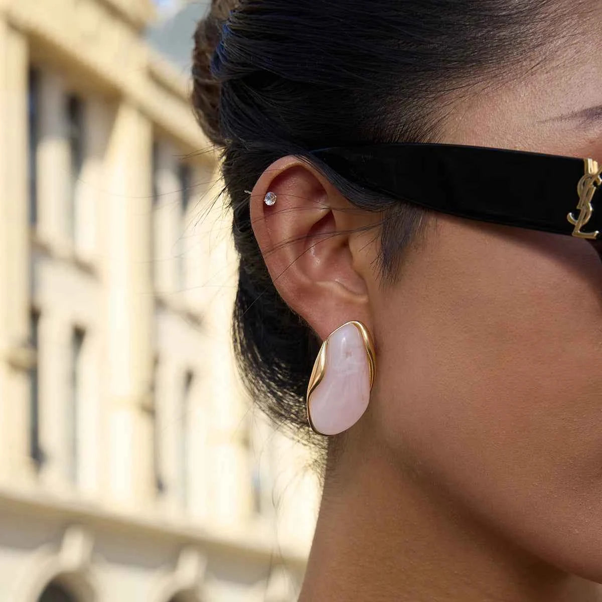 Youthway Irregular Resin Stainless Steel Stud Earrings 18K Gold Color-Plated Women's Fashion Jewelry for Party Wear