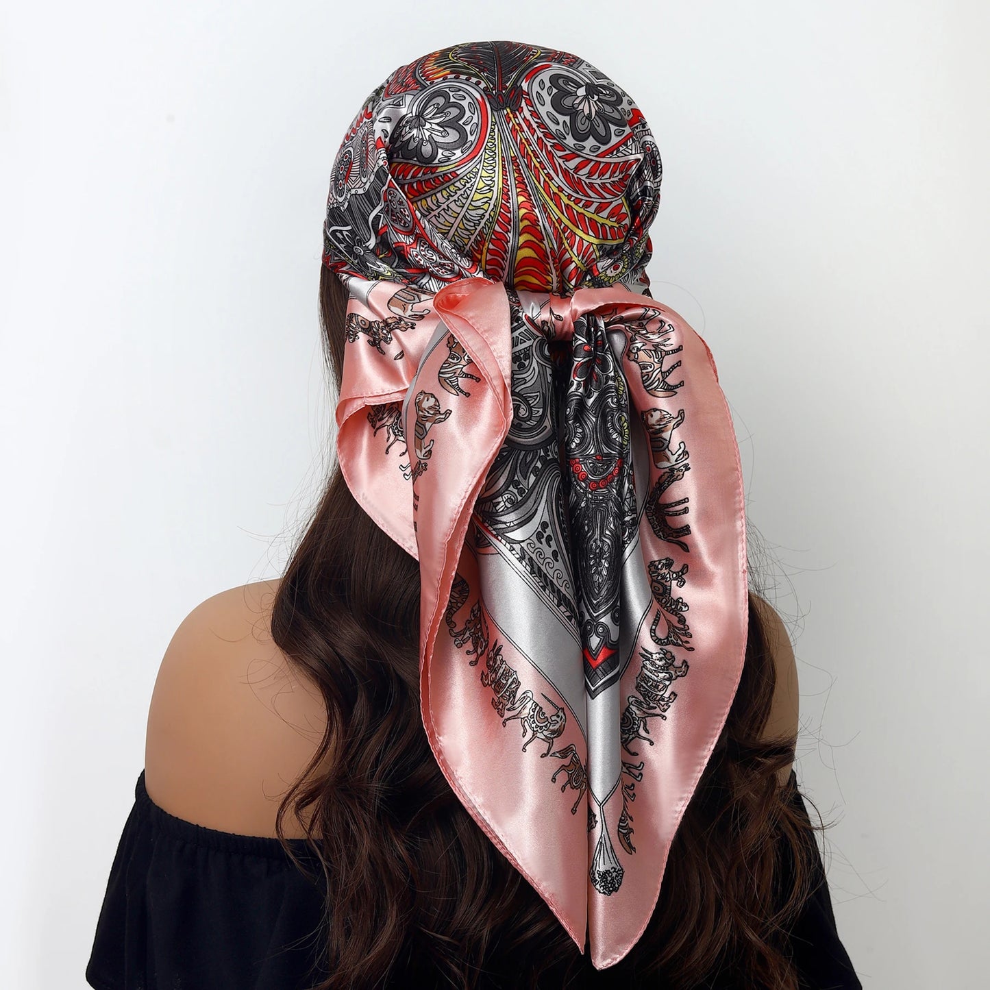 1 piece 35.4 inches Women Shawls Fashion print Summer Kerchief Luxury Brand 90X90CM Bandanna New Foulard Satin Square Headcloth - NamafadStore
