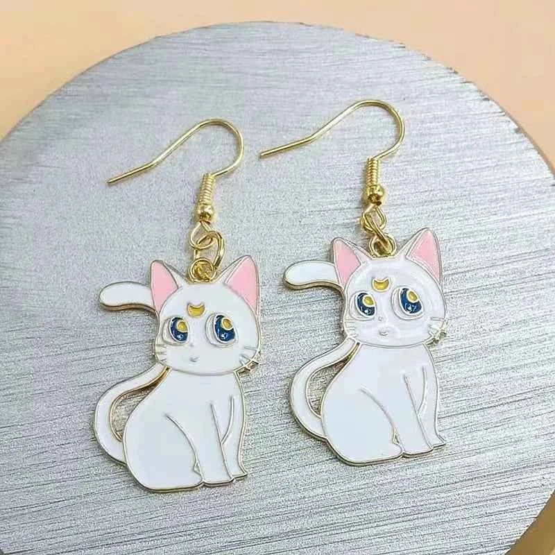 Anime Cute Drop Earrings Kawaii Cartoon Moon Cat Pendant Jewelry for Women Korean Fashion Enamel Design Accessories