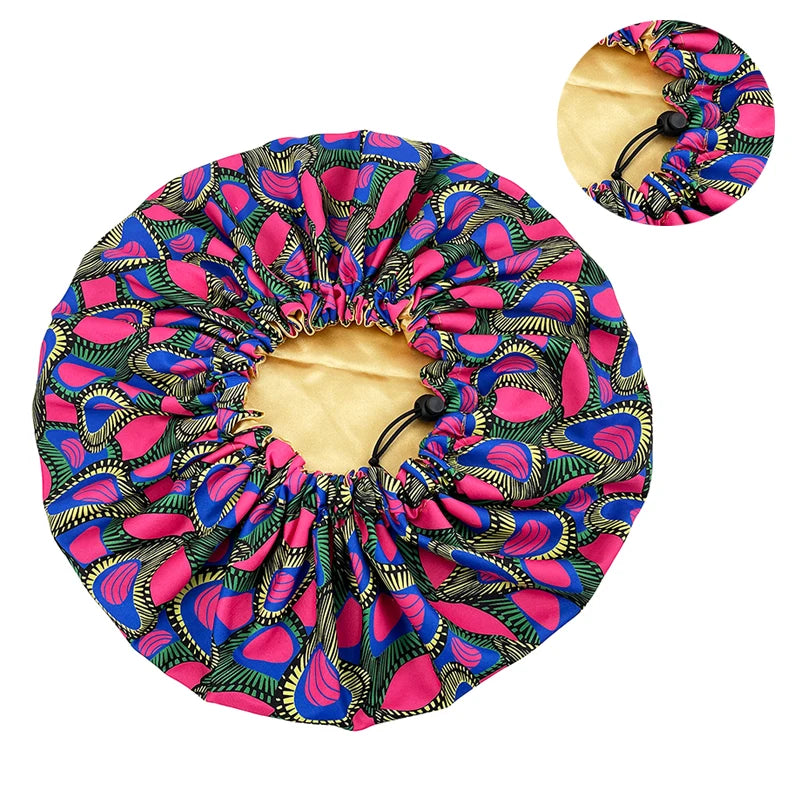 New Big Print Ankara Women Satin Bonnet Head Cover Silky Satin Elastic Sleep Cap Ladies Head Wrap Hat Hair Accessories Fashion - NamafadStore