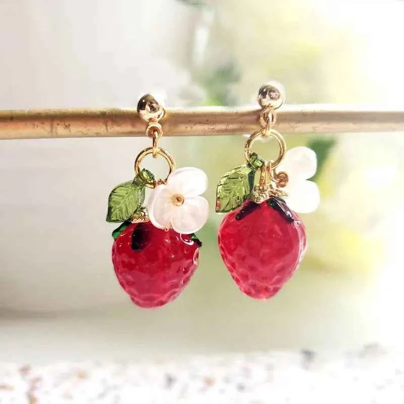 Non Pierced Ear Clips Japanese Green Grape Earrings Small Cute Transparent Fruit Cherry Clip on Earrings for Female Party Gifts