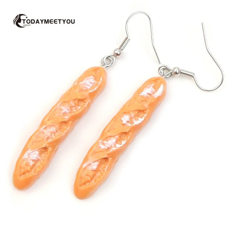 Cake Earrings For Women Resin Drop Custom Made Cute Girls Eardrop Funny Bread Baguette Pie Cookies Gift Handmade Food Bronics