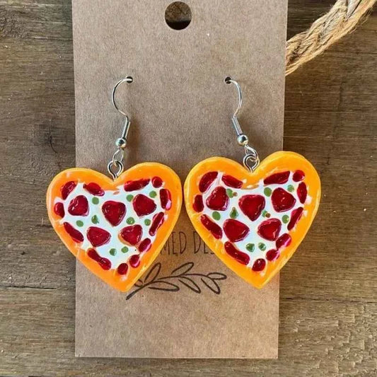 Funny Heart Shaped Pizza Women's Hook Earrings Resin Handmade Cooking Master Jewelry - Perfect Gift for Anniversary