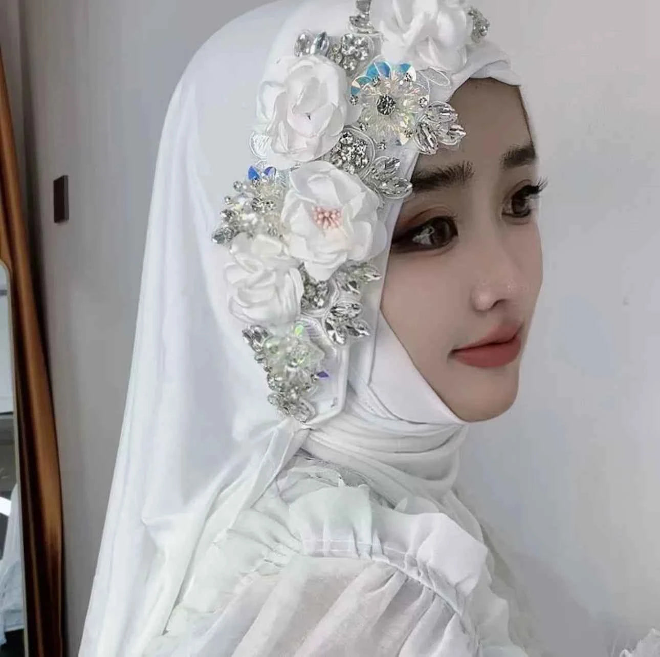 Diamonds Amira Flower Turban Hijabs Instant Scarf Women Muslim Hijab Scarves Head Cover Bride Pull On Ready Headscarf Wrap Niqab
