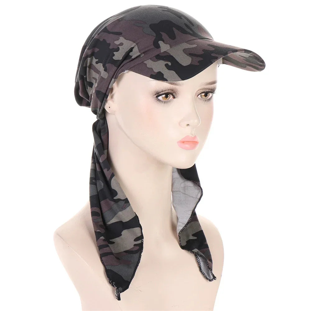 Fashion Muslim Floral Print Hijab Turban Hat for Women Visor Baseball Cap Sun Hats Headscarf Scarf Brim Femme Scarves Bandanas