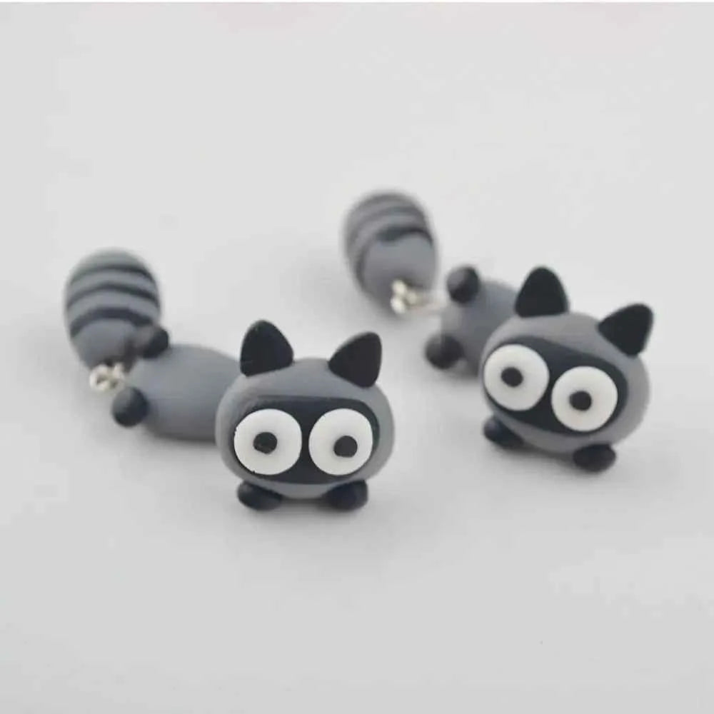 Lady Sweet Fashion Design Raccoon Cat Soft Clay Carrot Korean Earrings 3D Animal Earring Cartoon Stud Earrings Women Jewelry