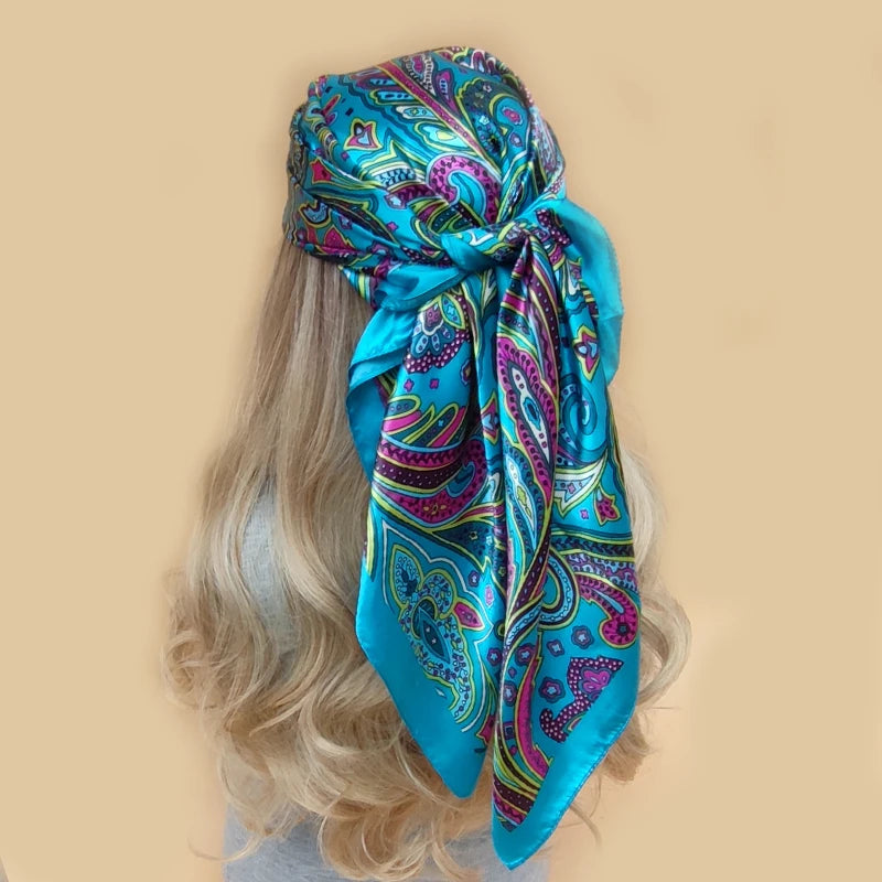 New 90*90cm Retro Brand Women Silk Scarf Bandanna Fashion Bohemian Pattern Square Hijab Lady Wrap Headband foulard muffler