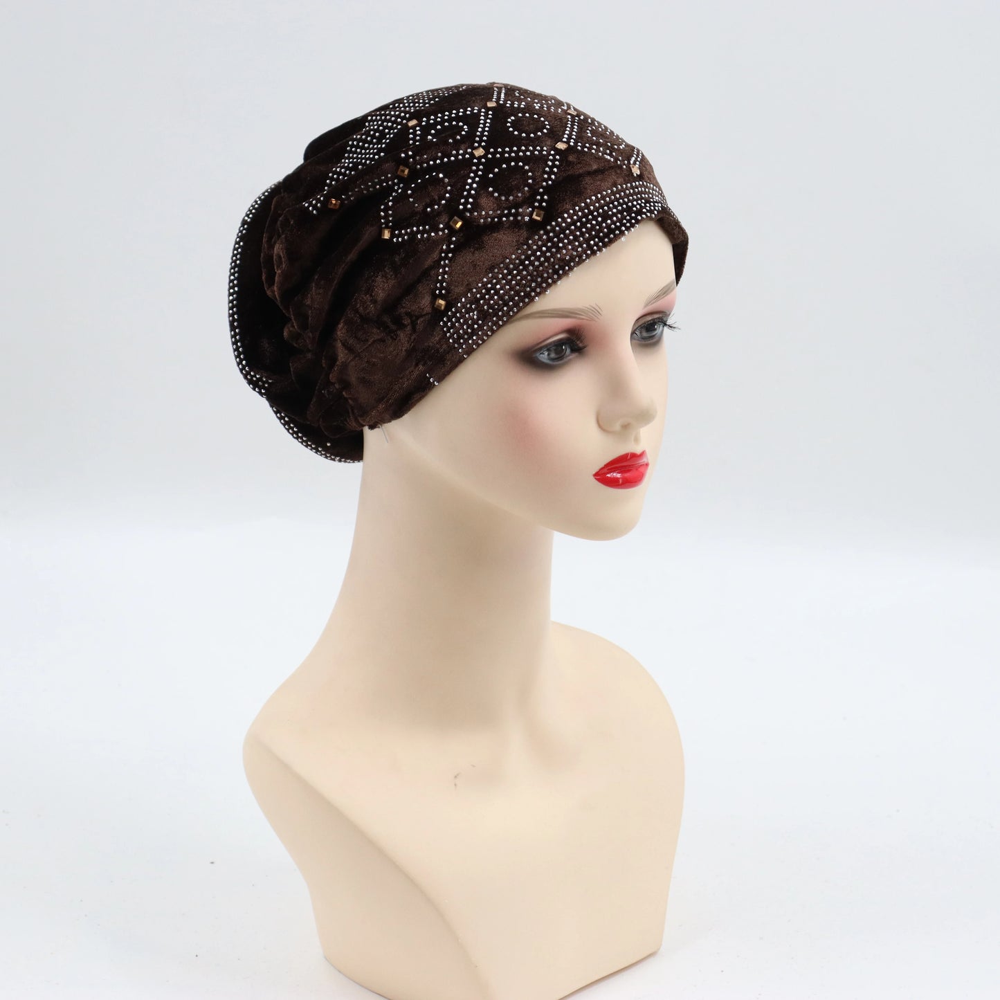 Soft Velvet Turban Cap for Women Muslim Headscarf Bonnet Elastic Female Headpiece Stylish Glitter Diamonds African Head Wraps