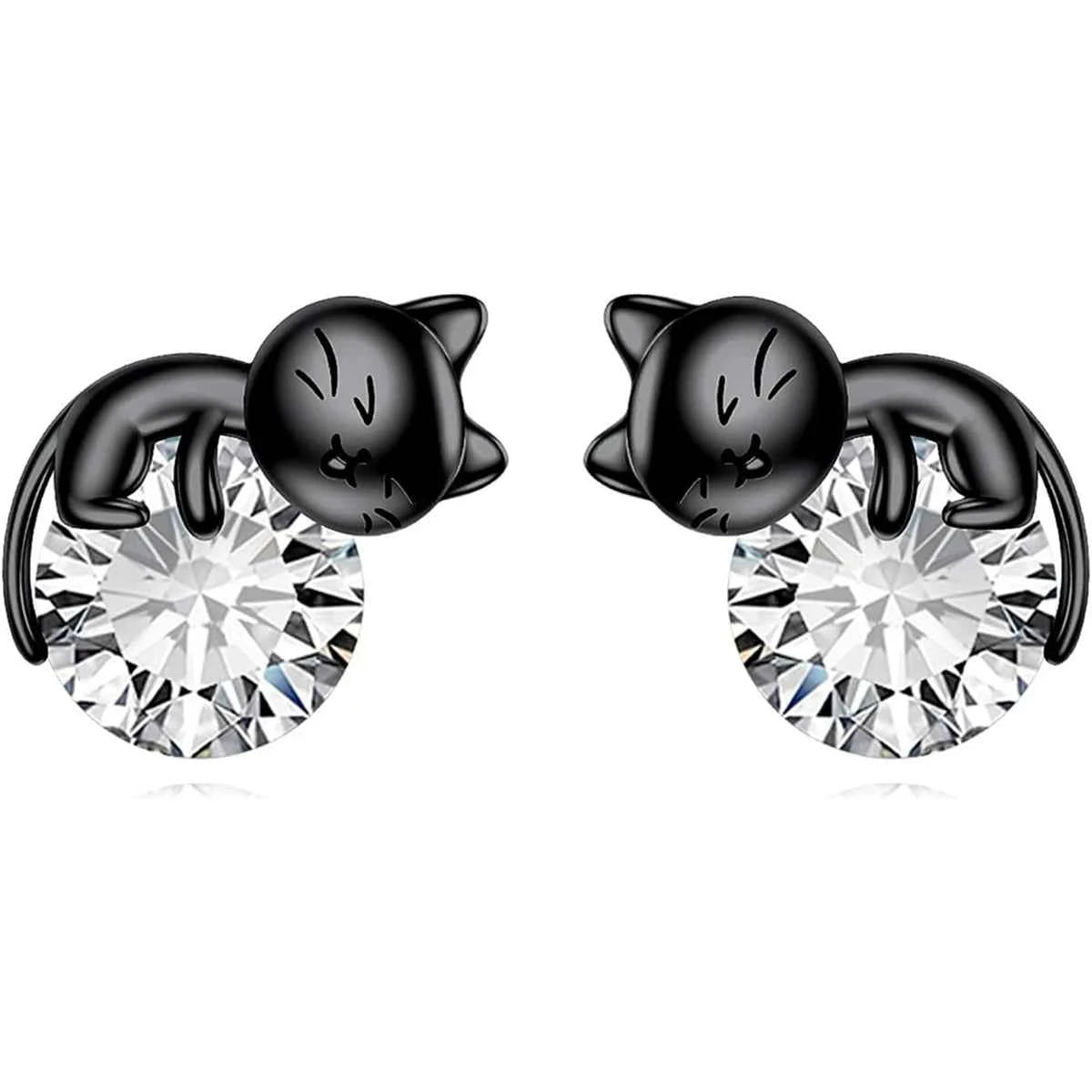 1Pair Cute Black Cat Crystal Earrings for Women Exquisite Pet Cat Jewelry Suitable for Birthday Gifts for Family and Friends