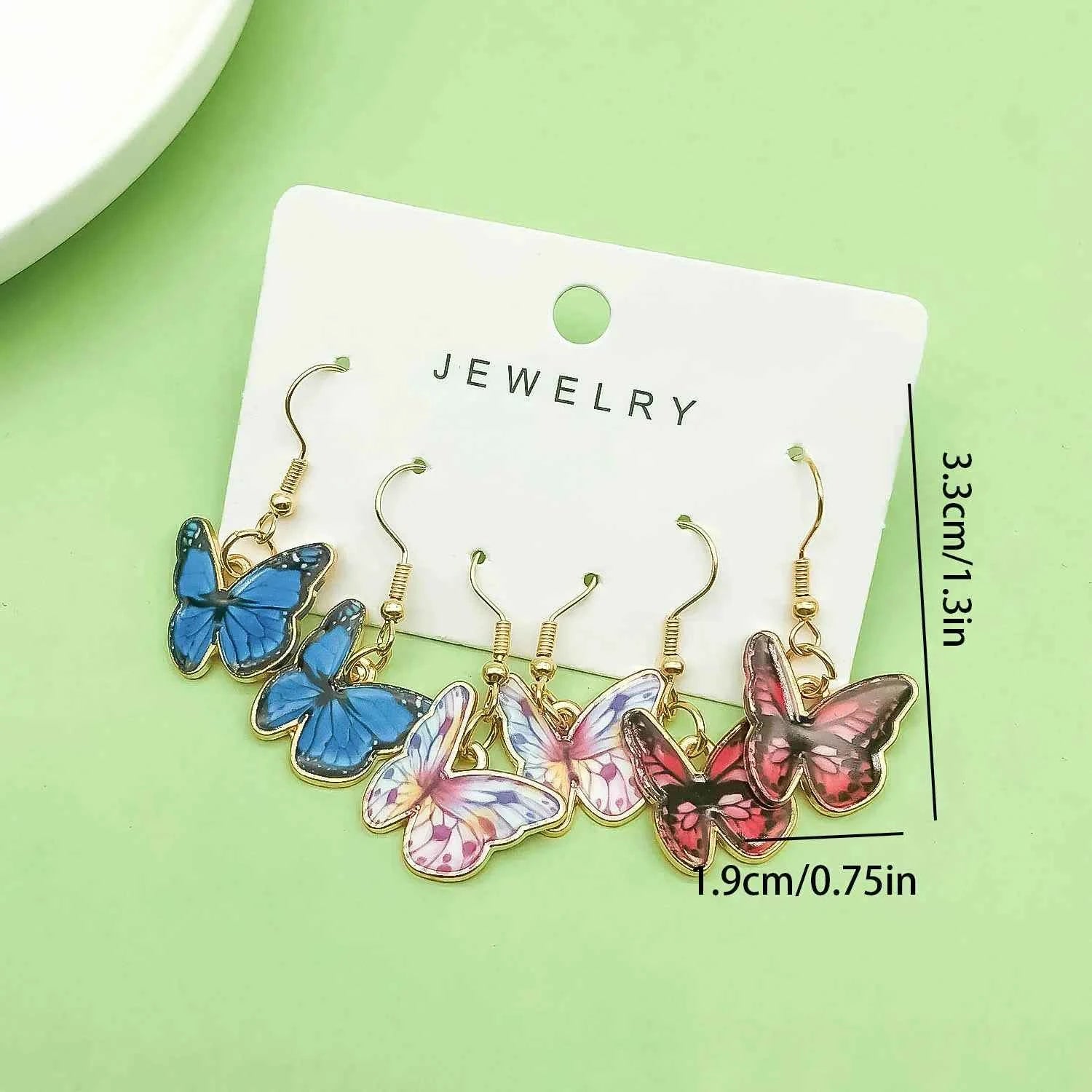 3pairs Fashion Enamel Colorful Butterfly Design Drop Earrings, Jewelry Gifts For Women And Girls