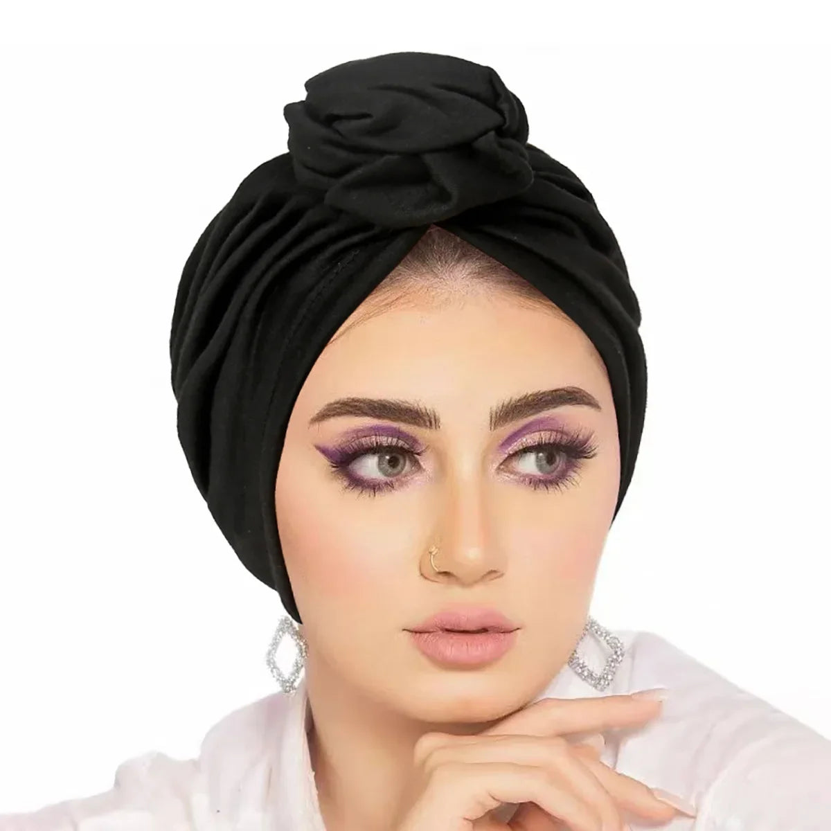 Trendy Crinkle Women's Hijab Solid Color Muslim Ladies Turban Bonnet Flower Decor Ramadan Head Wrap Head Scarf Indian Hat Mujer - NamafadStore