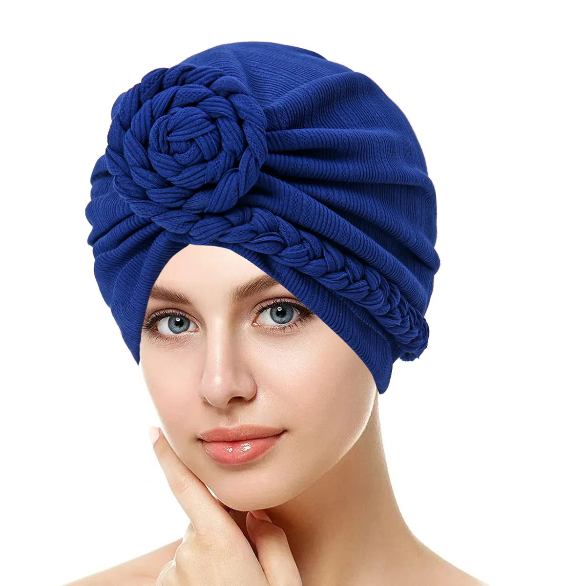 Trendy Crinkle Women's Hijab Solid Color Muslim Ladies Turban Bonnet Flower Decor Ramadan Head Wrap Head Scarf Indian Hat Mujer - NamafadStore