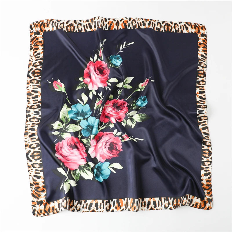 90CM Kerchief Silk Satin Four Seasons Square Beach Stoles Luxury Print Sunscreen Shawls Wraps Hijab Popular Bandana Accessores