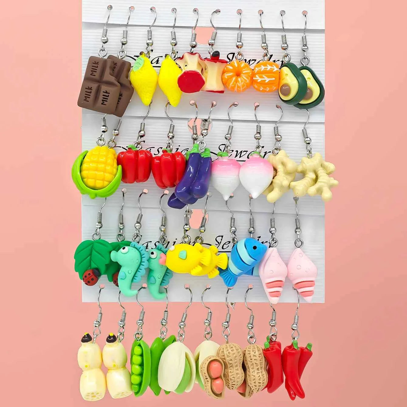 10/40 fashionable earrings, simulated vegetable and fruit combination set, personalized fresh, fun and interesting earrings