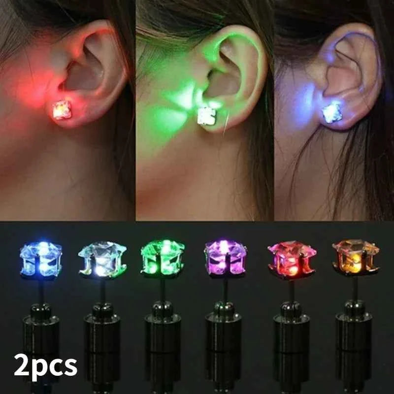 Unique Boys Girls LED Light Bling Studs Earrings Christmas Gift Halloween Party Night Earring Studs Fashion Jewelry