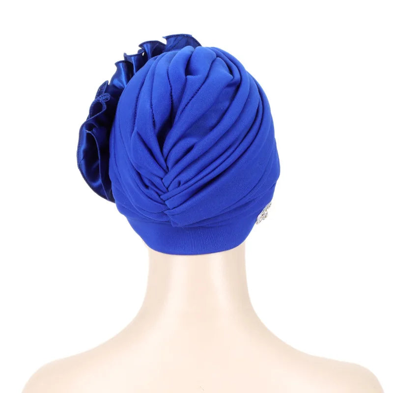 African Female Head Wraps Bonnet Nigeria Party Headgear Satin Ruffled Pleated Turban Caps for Women Ready to Wear Headtie - NamafadStore