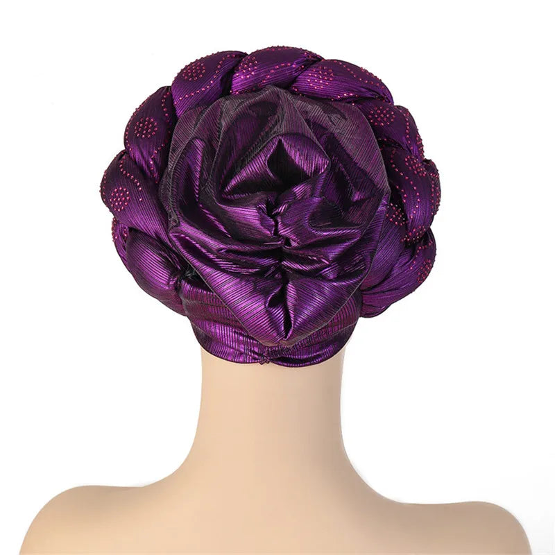Glitter Diamonds Braids African Autogele Headtie Women Turban Cap Female Head Wraps - NamafadStore