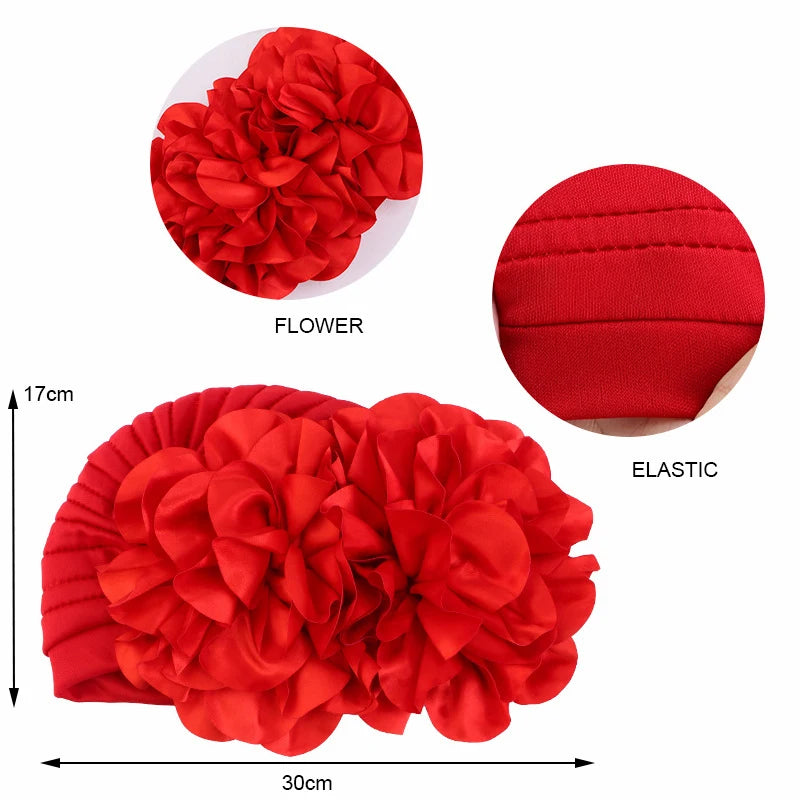 Women's Head Wraps Wedding Party Headpiece Muslim Headscarf Hat India Caps Exaggerated Big Flower African Turban Cap - NamafadStore