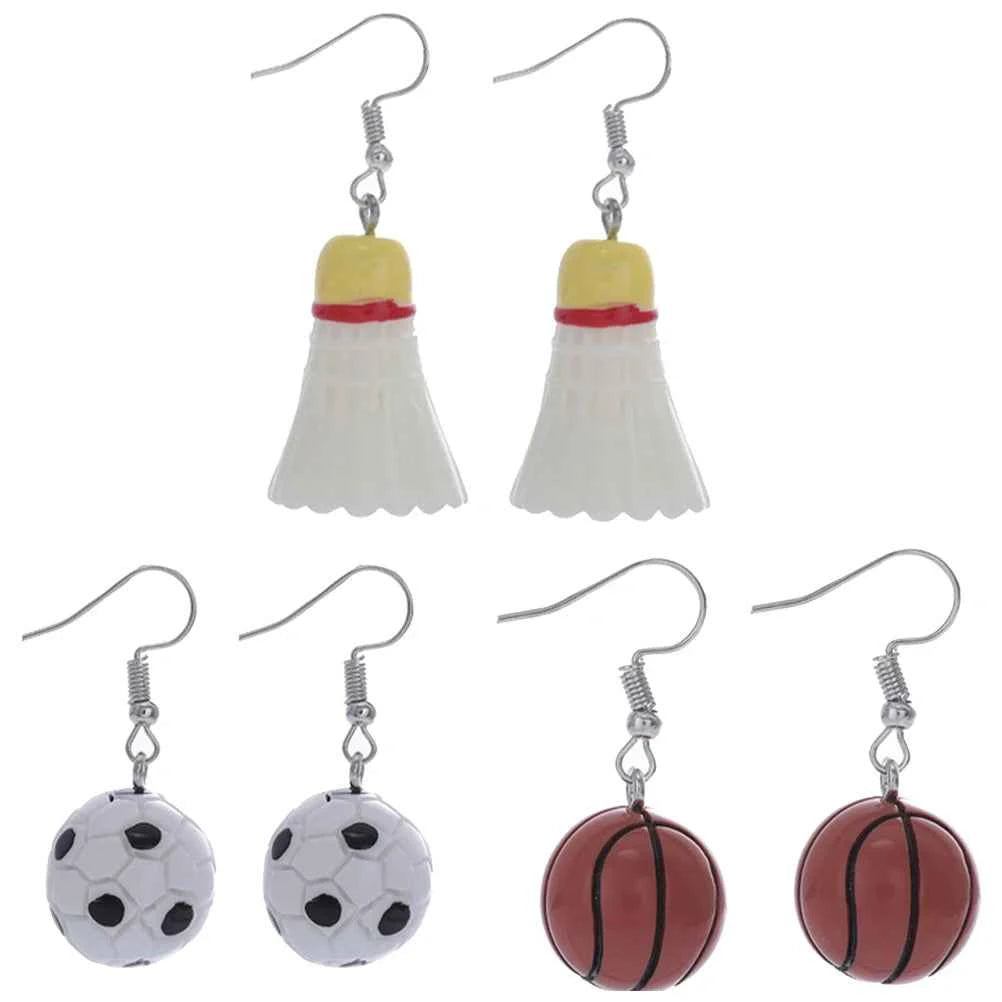 3 Pairs themed Resin Earrings Basketball Football Pendant Cute Ear naments for Sports Earring Girls Safe Durable