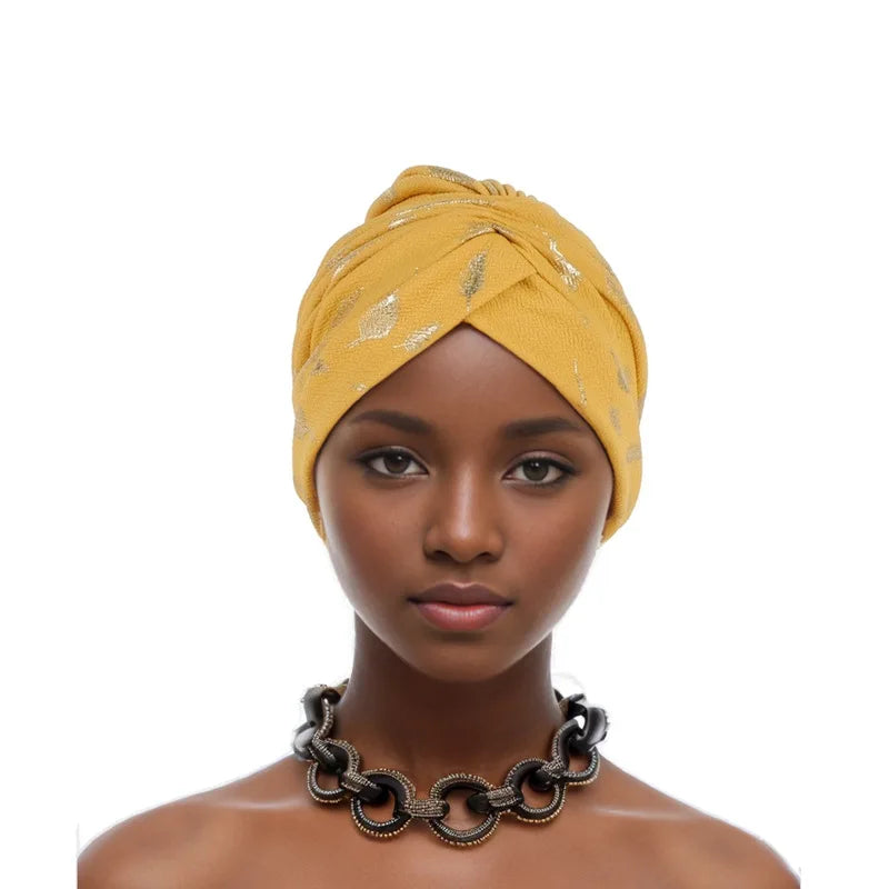 Feather Gold Stamping Fabric Turban Cap for Women African Wrap Head Bonnet Muslim Under Scarf Hat Turbante Mujer - NamafadStore
