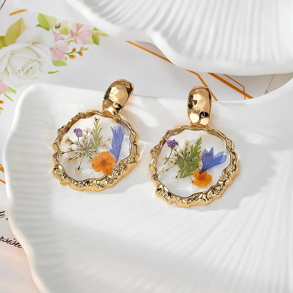 Colorful Natural Flower Earring Transparent Epoxy Resin Pressed Flower Earring Creative Natural Plant Earrings Jewelry Wholesale