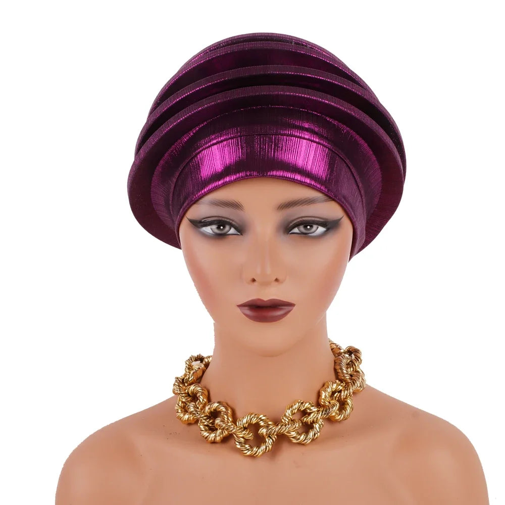 2024 Elegant Spiral Beret for Women Afrcian Lady Head Wraps Female Berets Turban Nigeria Headpiece Wedding Party Gele - NamafadStore