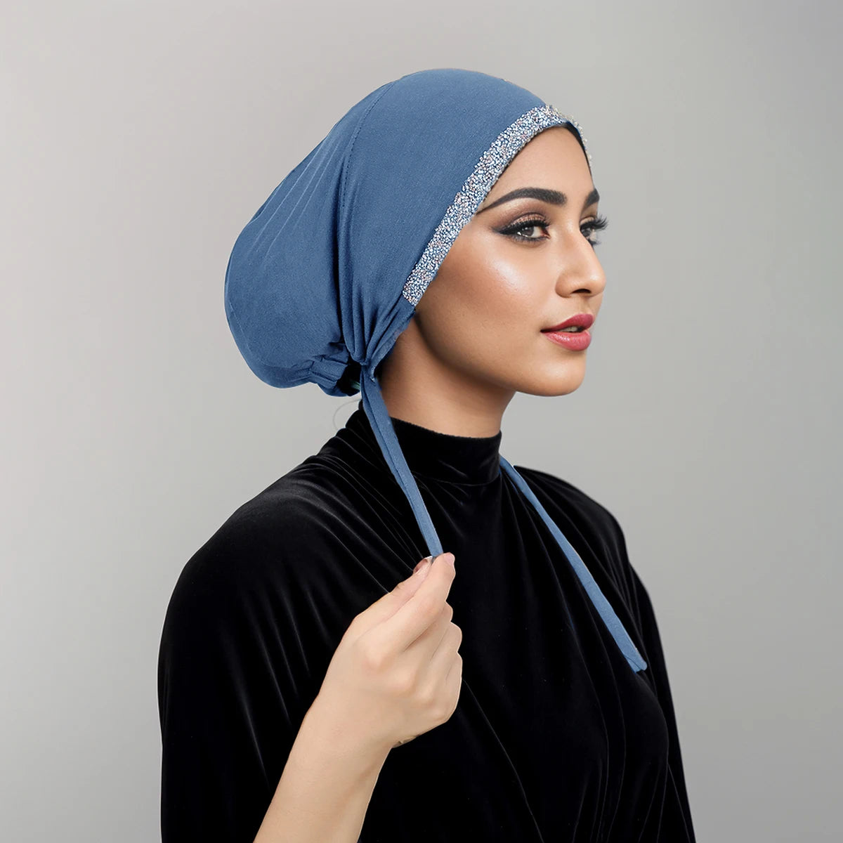 New Modal Rhinestone Band Muslim Turban Hat Inner Hijab Caps Islamic Underscarf Bonnet India Hats Female Headwrap Turbante Mujer - NamafadStore