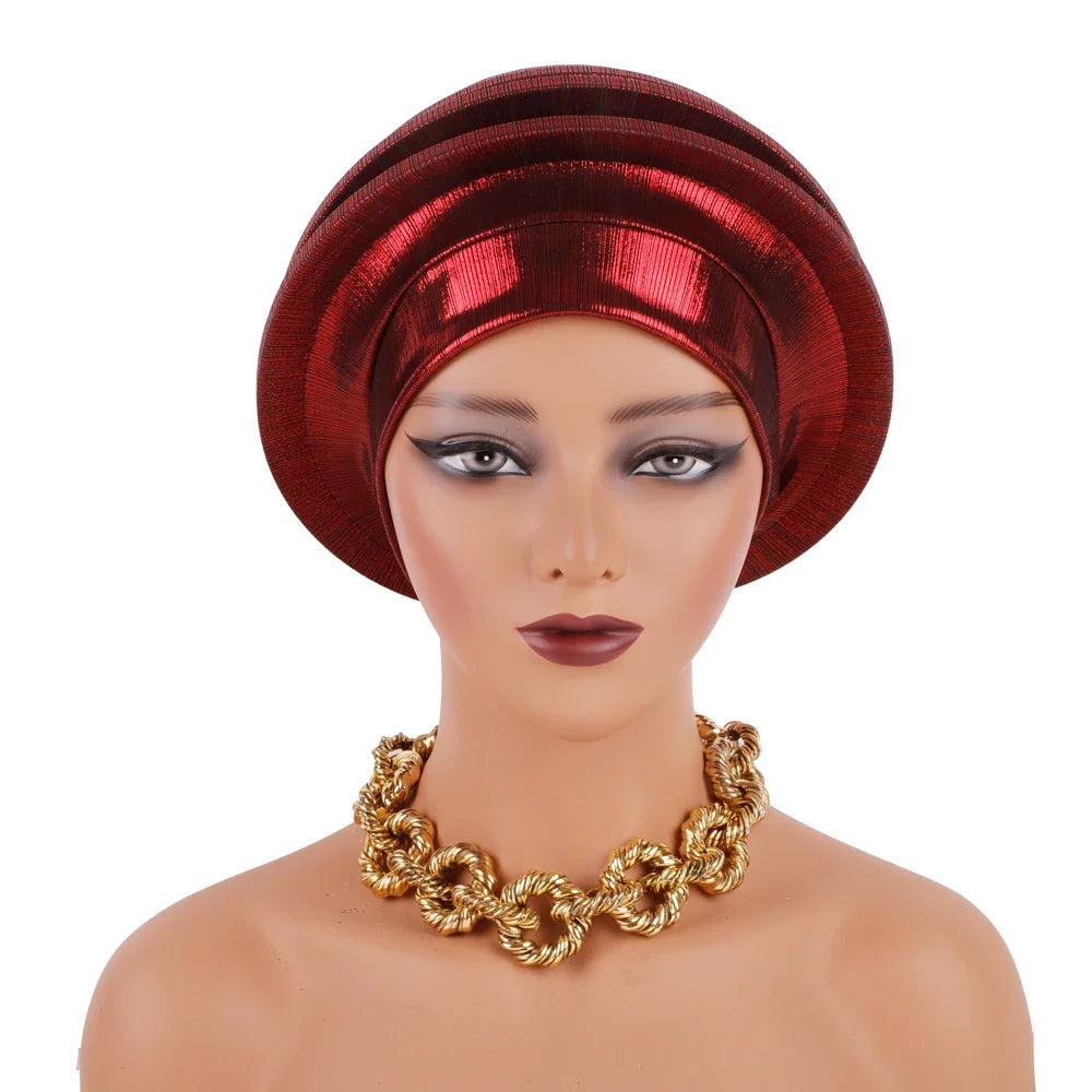 2024 Elegant Spiral Beret for Women Afrcian Lady Head Wraps Female Berets Turban Nigeria Headpiece Wedding Party Gele - NamafadStore