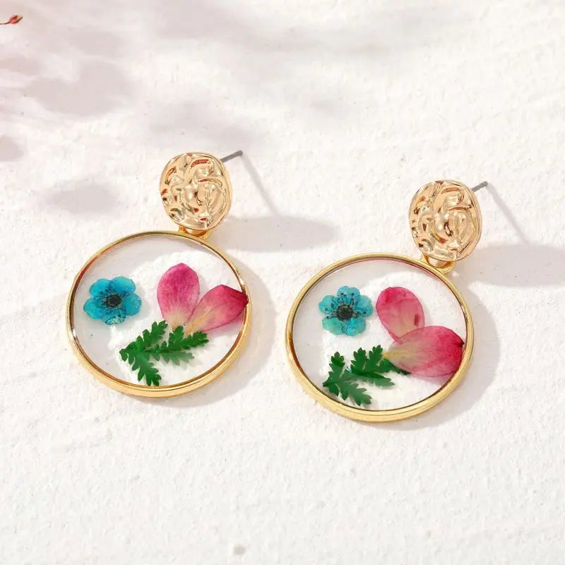 Colorful Natural Flower Earring Transparent Epoxy Resin Pressed Flower Earring Creative Natural Plant Earrings Jewelry Wholesale