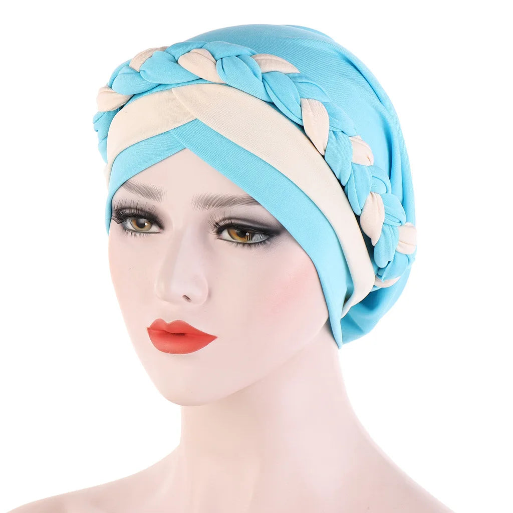 Colorblock Twisted Hijab Turban Hat for Women African Head Scarf Beanie Cancer Chemo Headwear Cap Head Wraps Women - NamafadStore