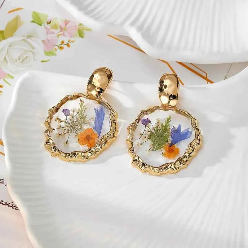 Colorful Natural Flower Earring Transparent Epoxy Resin Pressed Flower Earring Creative Natural Plant Earrings Jewelry Wholesale