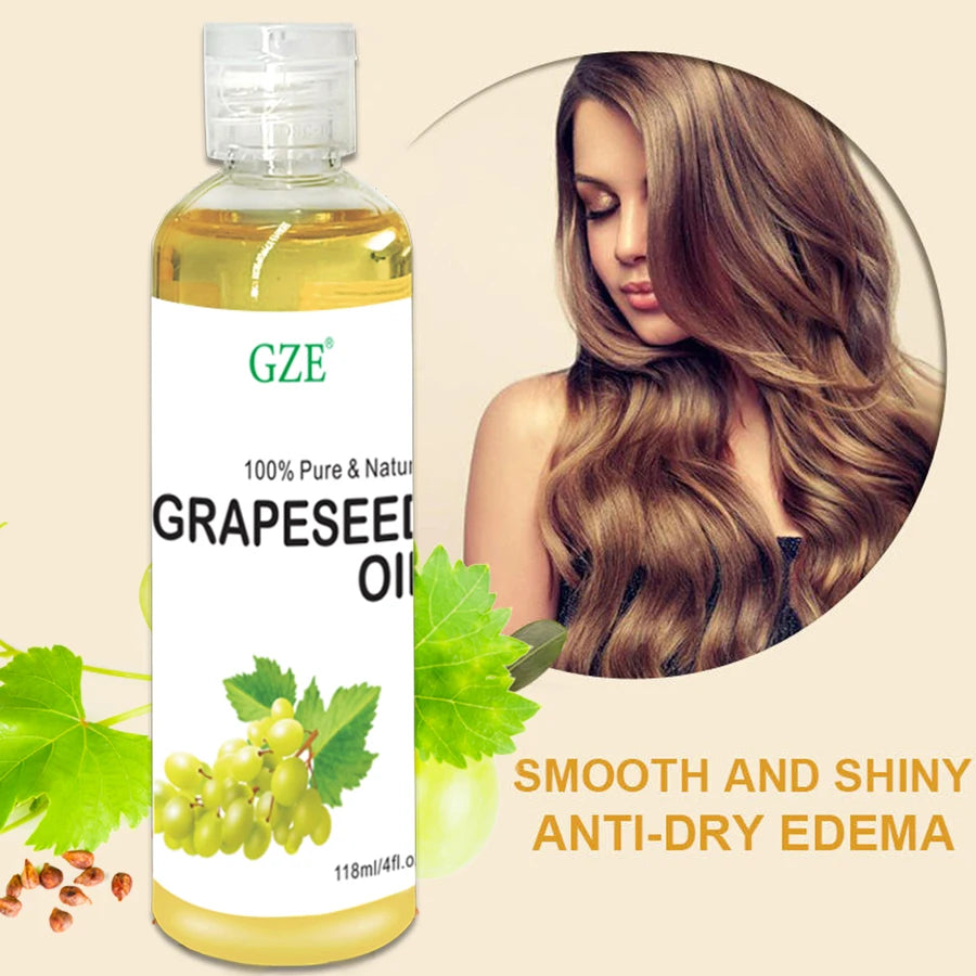 GZE Grapeseed Oil, Skin Care for Sensitive Skin, Light Silky Moisturizer for All Skin Type, Hair Strengthens Vegan Thickening - NamafadStore