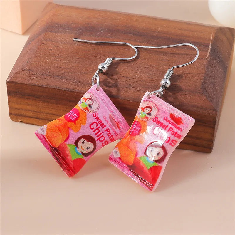 Aihua New In Fashion Women Earrings Cute Resin Food Snacks Potato Chips Earrings Handmade Party Jewelry Gifts