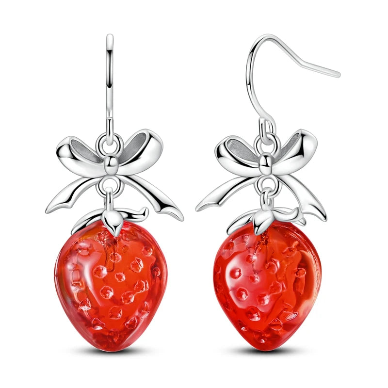 romantic 925 Sterling Silver Strawberry Rose Cherry Apple Wine Glass Red Earrings Colorful And Exquisite Niche Gifts