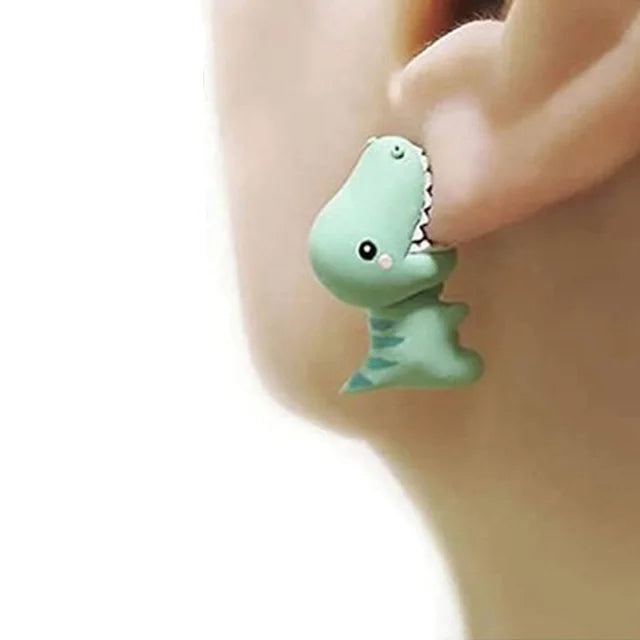 2pcs/1pair Animal Cartoon Stud Earring For Women Cute Dinosaur Little Dog Whale Clay Bite Ear Jewelry Funny Gifts Fashion