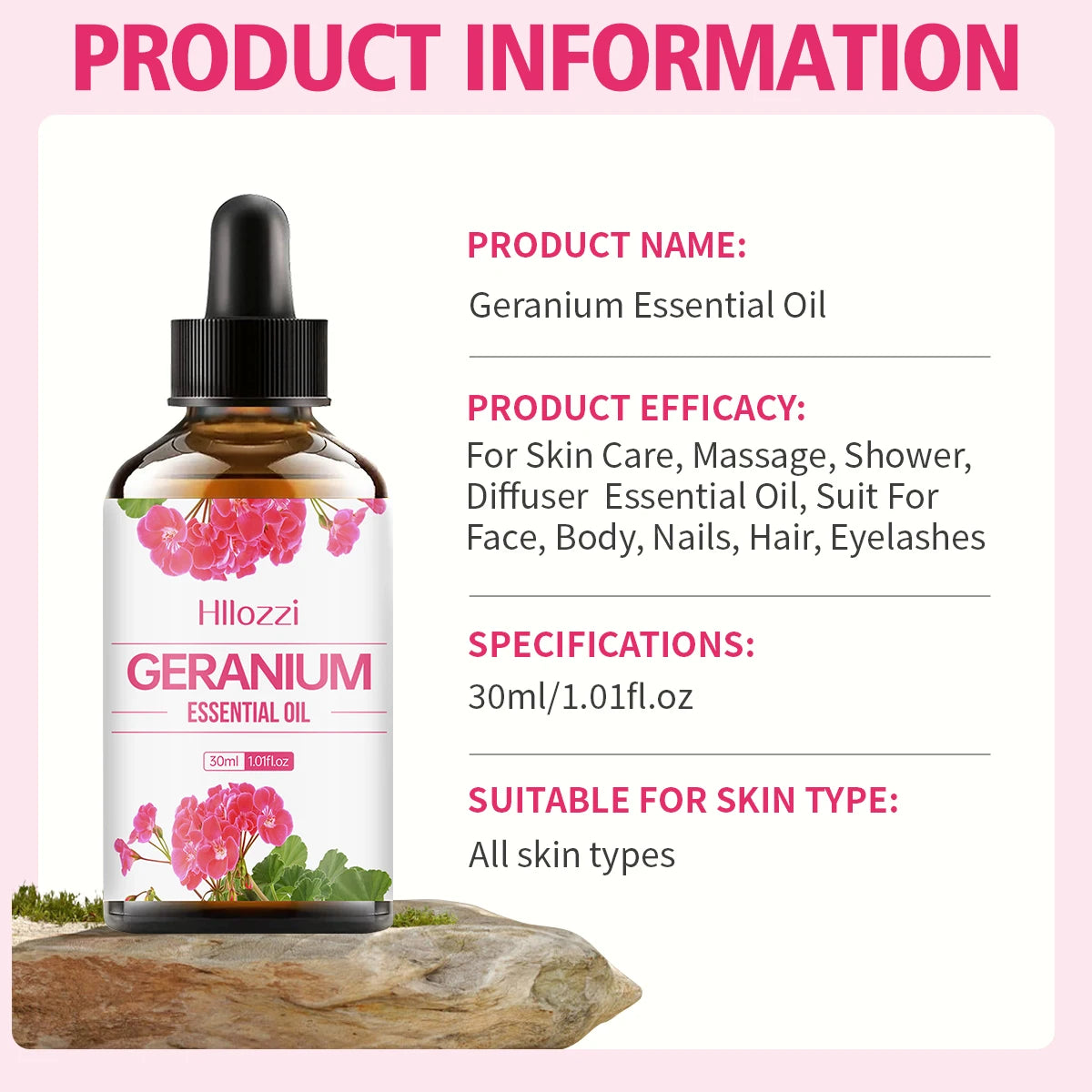 Geranium essential oil can replenish moisture and nourish the skin. It is suitable for body massage and hair care.