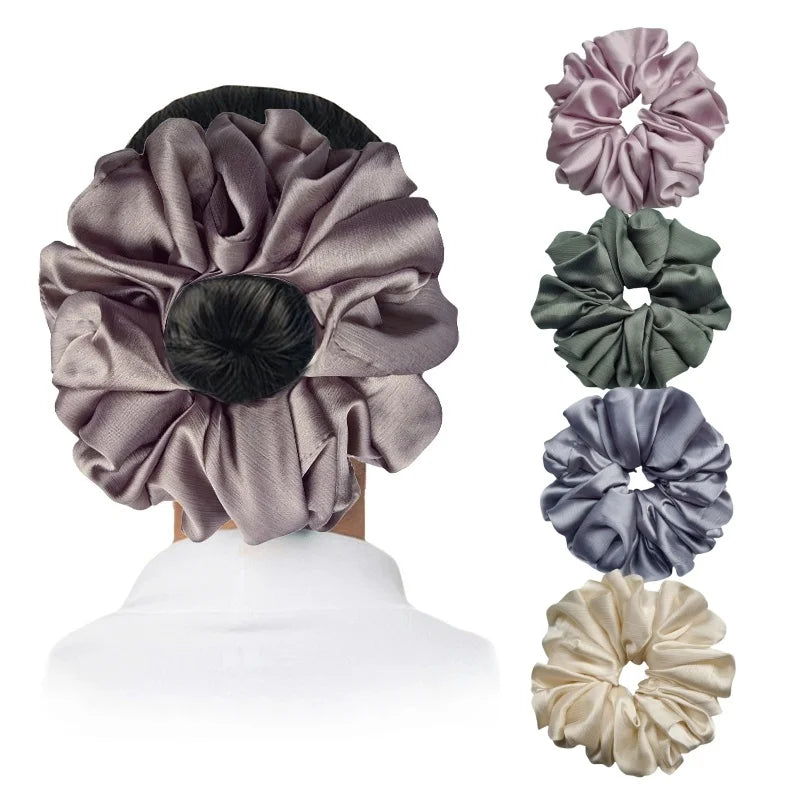 17Colors Big Size Crepe Satin Scrunchies Muslim Women Custom Elastic Volumizing Oversized Neat stitching Bunch Hair Tie - NamafadStore