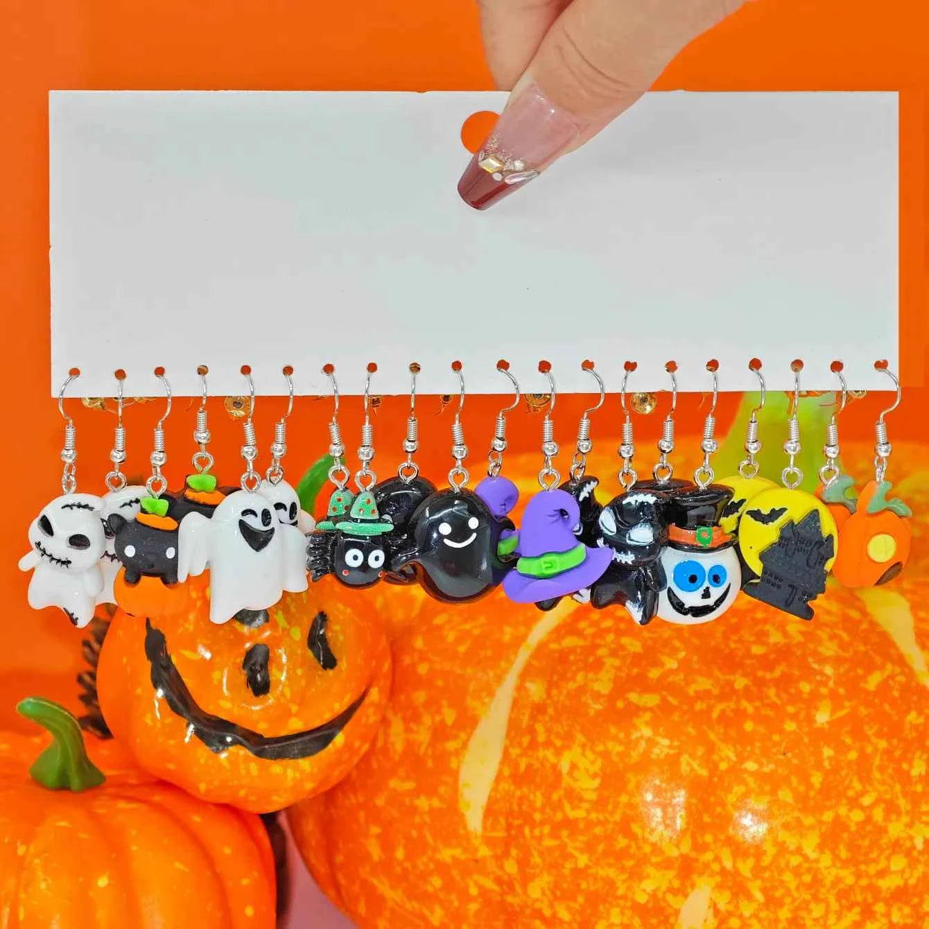 Halloween Fashion Creative Cartoon Earrings, Personalized Cute Pumpkin Ghost Bat Earrings Set