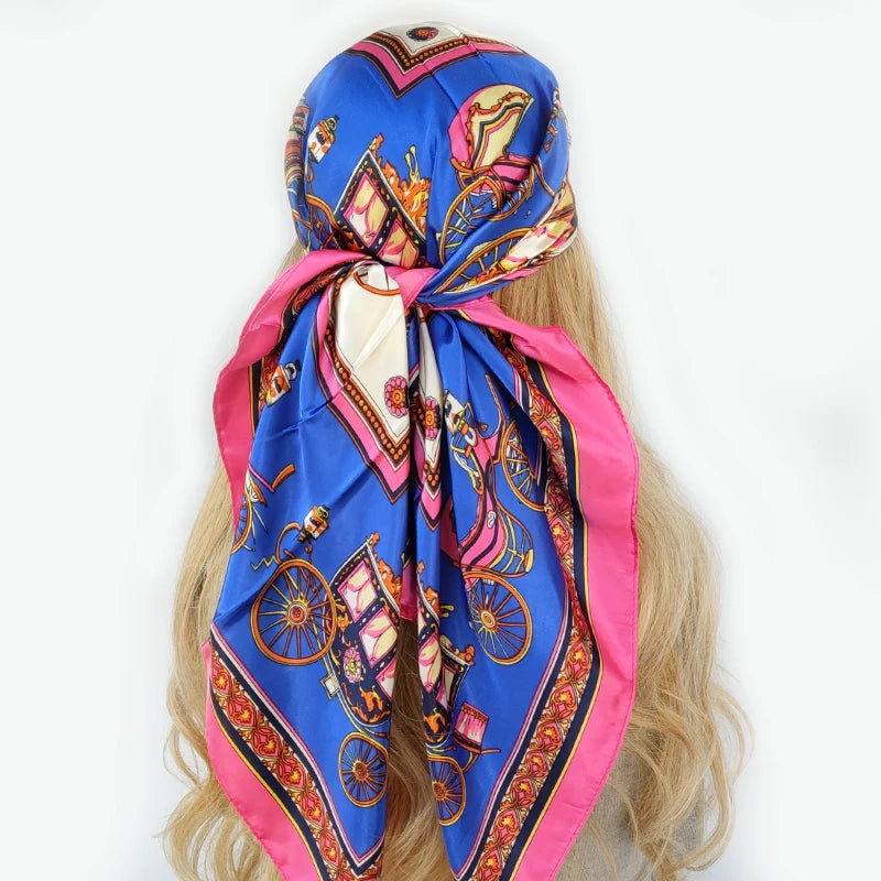 New 90*90cm Retro Brand Women Silk Scarf Bandanna Fashion Bohemian Pattern Square Hijab Lady Wrap Headband foulard muffler