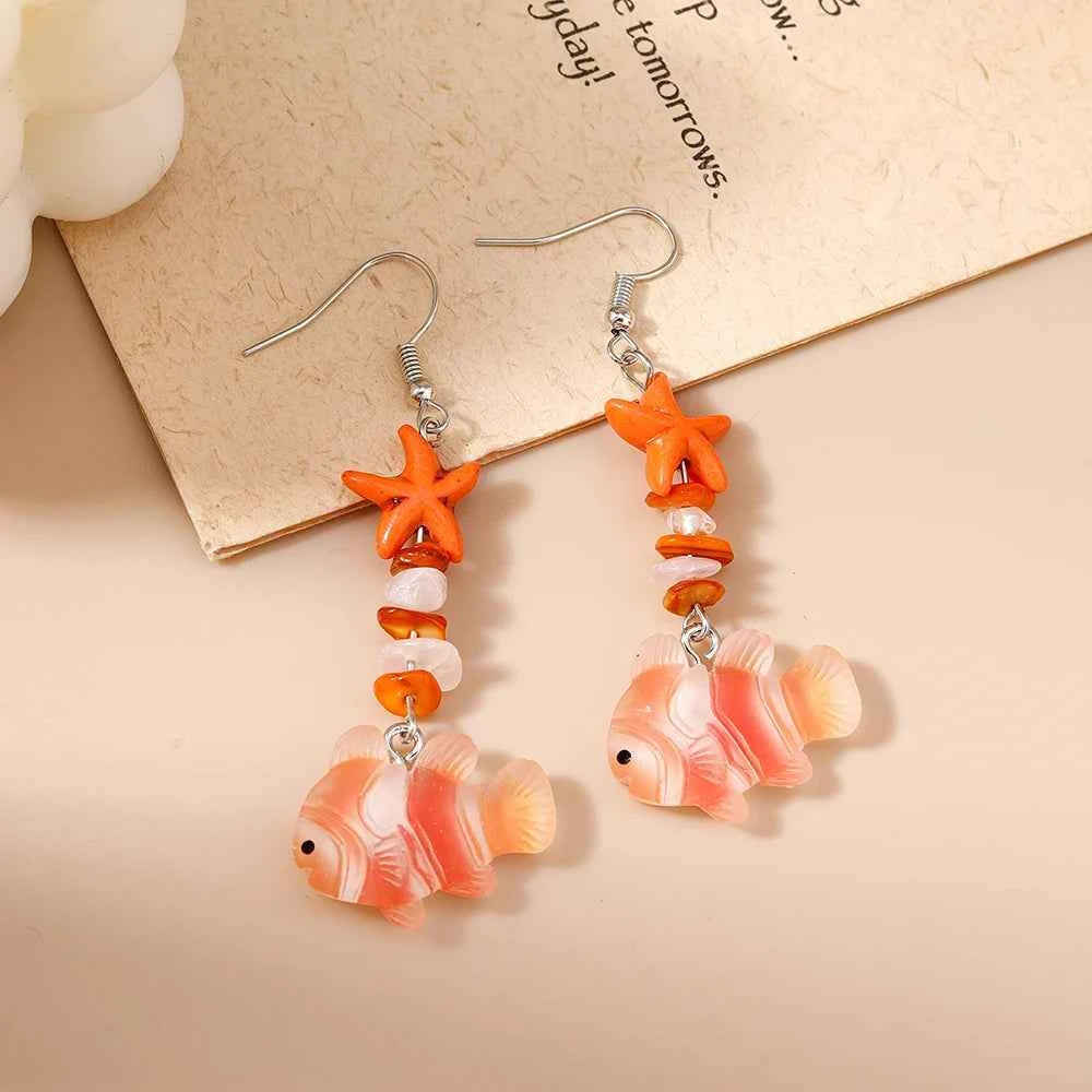 Aihua Chic Cute Clownfish Earrings for Women Girls Y2K Summer Beach Seaside Vacation Earrings Necklace Friends Kids Jewelry Gift