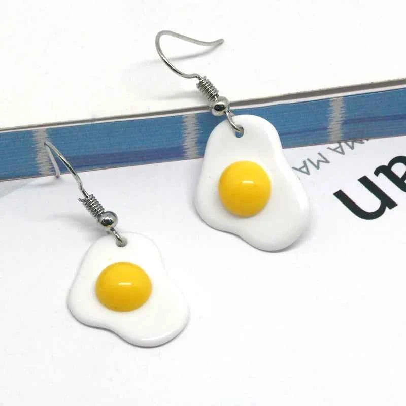 1 Pair Fun Fried Egg Drop Earrings For Women Gift Fashion Creative Cute Geometry Yolk Poached Egg Food Dangle Earrings Jewelry
