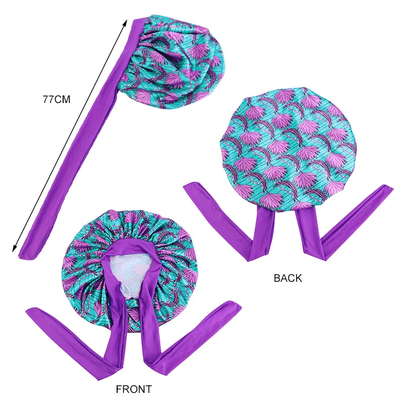 African Large Women Bonnet Satin Ribbon Sleep Cap Elastic Band Women Head Wrap Ladies Night Sleeping Cap Turban Chemo Hat - NamafadStore