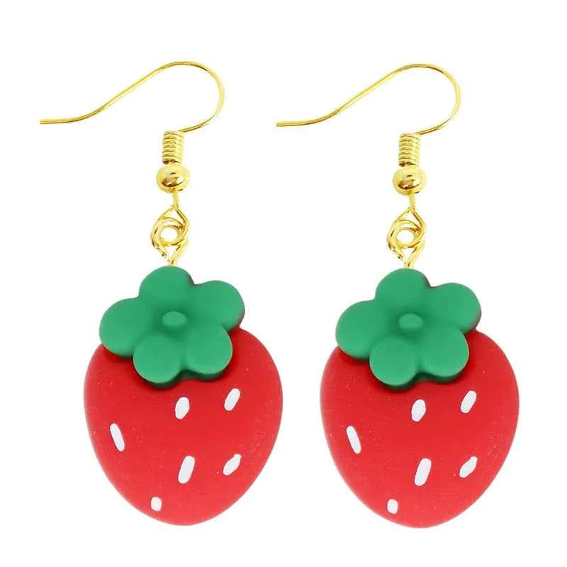 Women Earring Resin Drop Funny Custom Cute Girls Eardrop Kids Chocolate Strawberry Hamburger Hot Dog Mushroom Broccoli Coffee