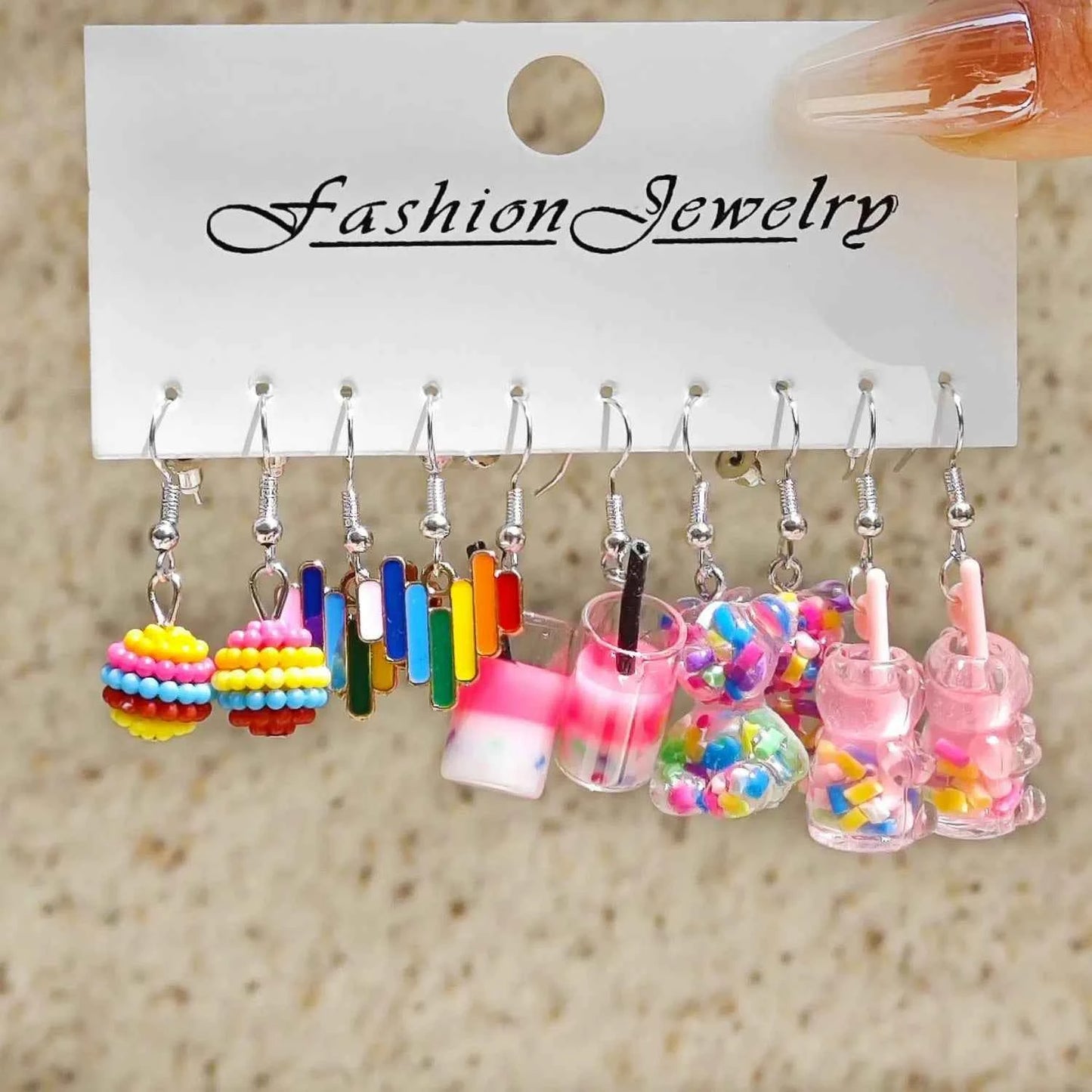 10pcs Resin Animal Pendant Earrings: Sweet and Artistic Floral Butterfly Milk Tea Design