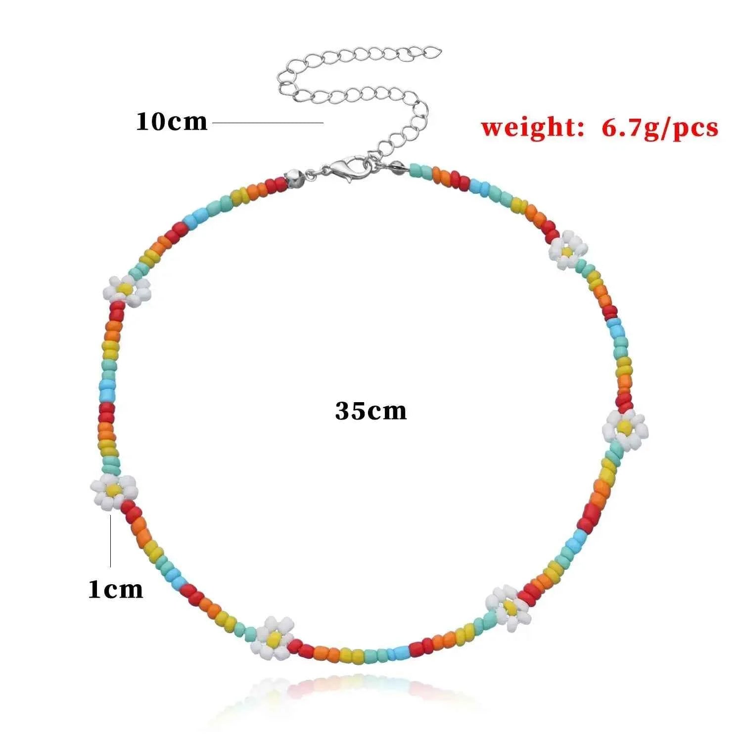 Colorful Charm Flower Beaded Necklace For Women Fashion Bohemia Rice Beads Adjustable Choker Clavicle Beach Jewelry Accessories