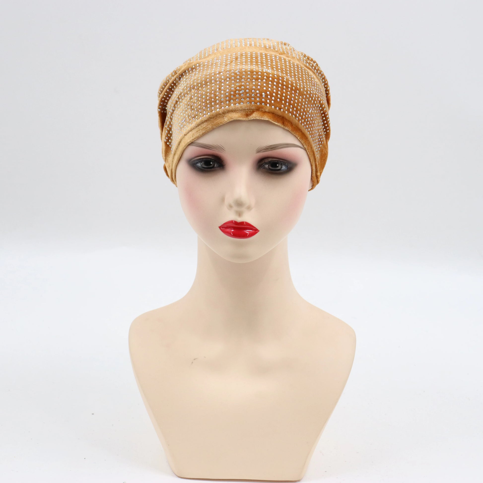 Soft Velvet Turban Cap for Women Muslim Headscarf Bonnet Elastic Female Headpiece Stylish Glitter Diamonds African Head Wraps - NamafadStore