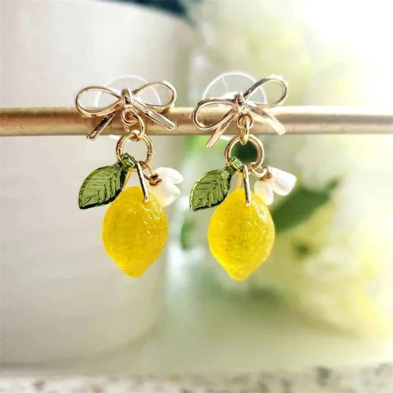 1Pair Creative Design Cute Resin Lemon Drop Earrings Holiday Gift For Girls Summer Vacation