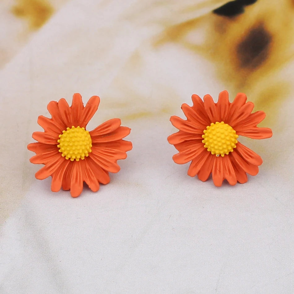 Trendy Sweet Cute Daisy Stud Earrings For Women Girls Korean Fashion Asymmetric Flower Earrings Yellow White Green Party Jewelry