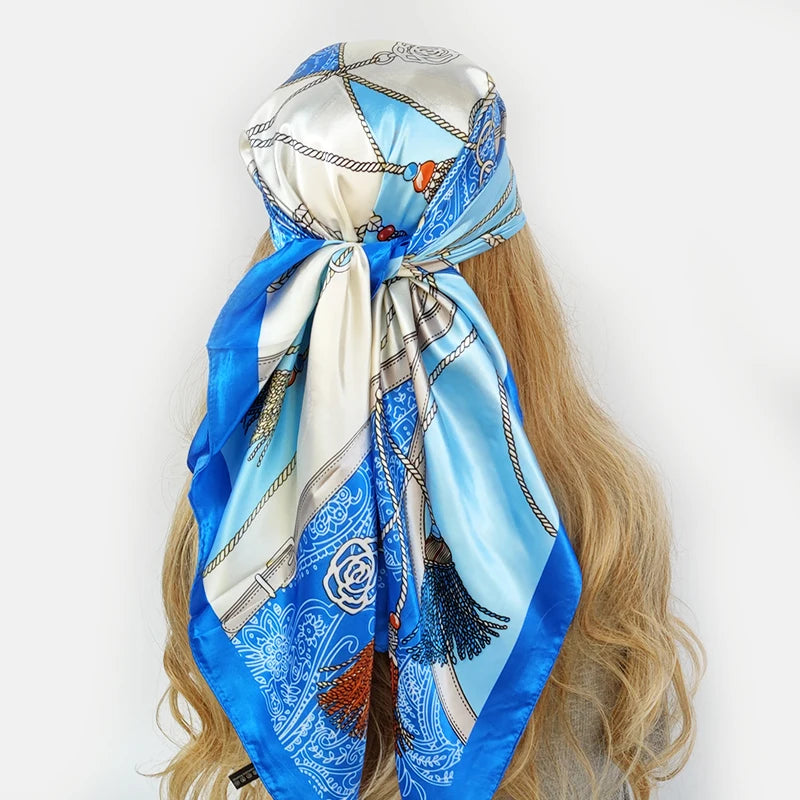 New 90*90cm Retro Brand Women Silk Scarf Bandanna Fashion Bohemian Pattern Square Hijab Lady Wrap Headband foulard muffler