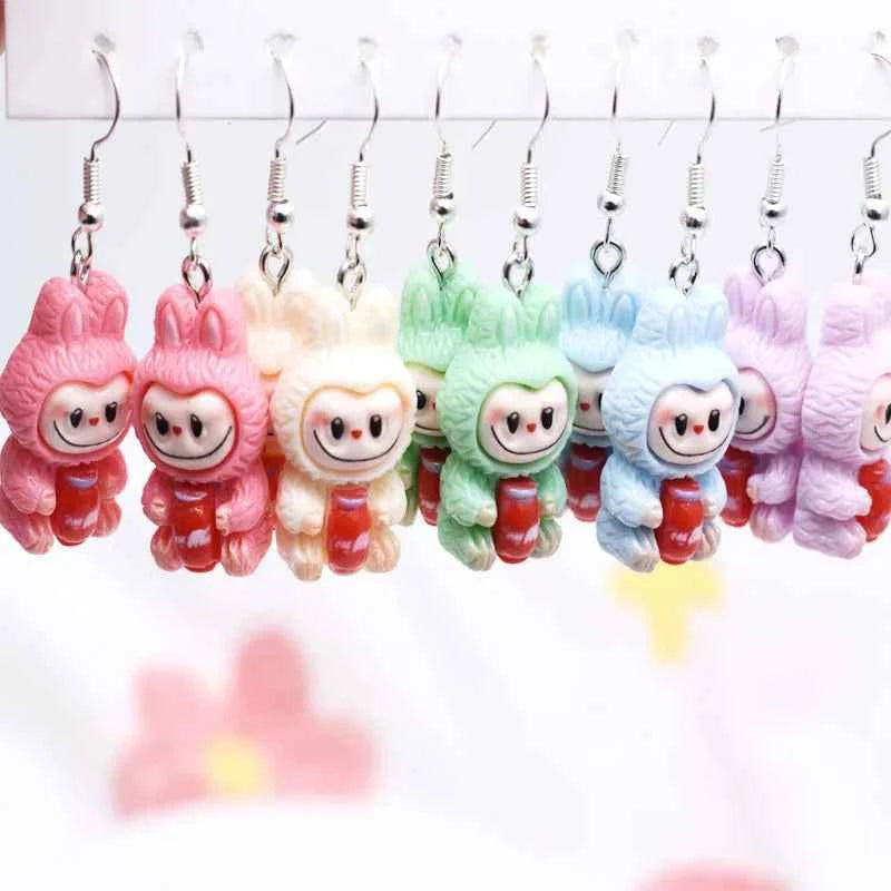 5 Pair Set Small Fresh Colored Resin Pendant Earrings Art Sweet and Cute Fruit Animal Milk Tea Earrings Female